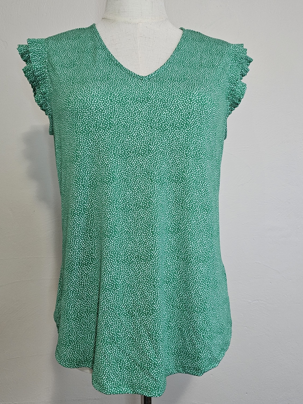 Adrianna Papell Green V-Neck Flutter Sleeve Women's Top Sz S